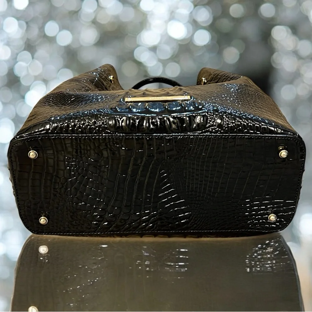 Brahmin Black Croco-Embossed Satchel